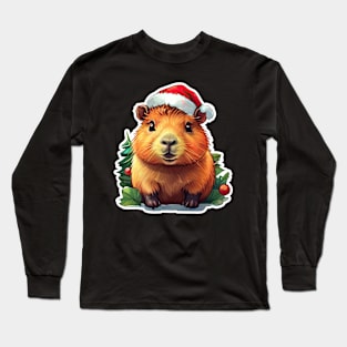 Capybara Christmas, Christmas Animals, Cute Adorable Funny Capybara Long Sleeve T-Shirt